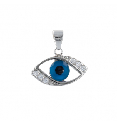 Pendentif argent rhodié oeil avec cubic zirconia