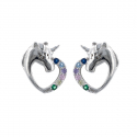 Boucles d'oreilles argent rhodié licorne pierre multicolore 1.70grs