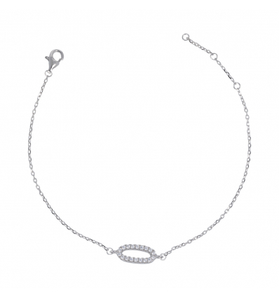 Bracelet argent rhodié breloque réglable 16cm + 3cm avec cz