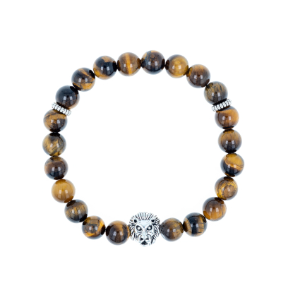 Bracelet réglable pierres oeil de tigre tête de lion