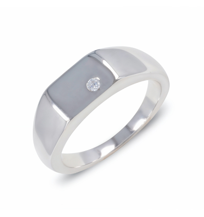 Bague argent rhodié chevalière avec cubic zirconia 7.40grs