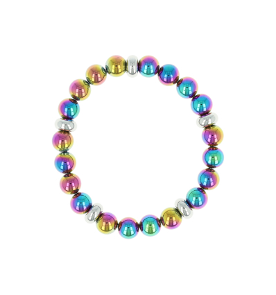 Bracelet elastique pierre hematite arc en ciel 8MM