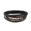 Bracelet acier cuir veritable 21cms avec oeil de tigre