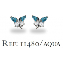 Boucles d'oreilles argent rhodié papillon aqua marine avec cz 1.80grs