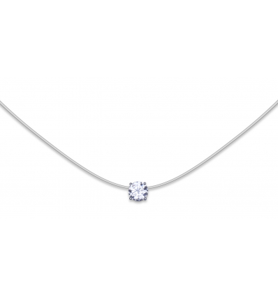 Collier fil de pêche serti clos argent avec cz