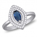 Bague argent rhodié avec saphir synthétique et cubic zirconia