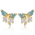 Boucles d'oreille plaqué or papillon aquamarine avec cubic zirconia