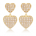 Boucles d'oreilles plaqué or pendante double coeur avec cubic zirconia