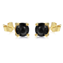 Boucles d'oreille plaqué or solitaire avec pierre oxyde noire ronde 3MM