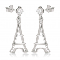 Boucles d'oreilles argent rhodié tour Eiffel pendante avec cz 1.30grs