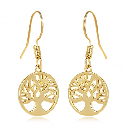 Boucle d'oreille plaqué or arbre de vie pendant