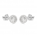 Boucles d'oreille argent rhodié forme ronde et feuilles de palmier avec cubic zirconia