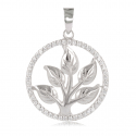 Pendentif Arbre de vie argent rhodié arbre et cinq feuilles encerclées de cubic zirconia