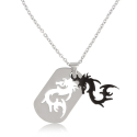 Pendentif dragon céramique noir amovible avec chaîne forçât 45CM