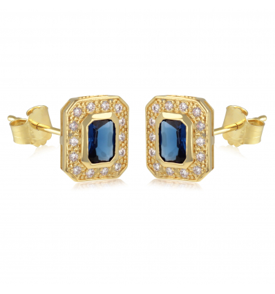 Boucles d'oreille rectangulaire saphir synthétique et cubic zirconia