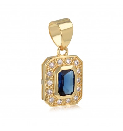 Pendentif plaqué or rectangulaire saphir synthétique et cubic zirconia