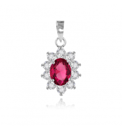 Pendentif argent rhodié avec rubis synthétique et cubic zirconia