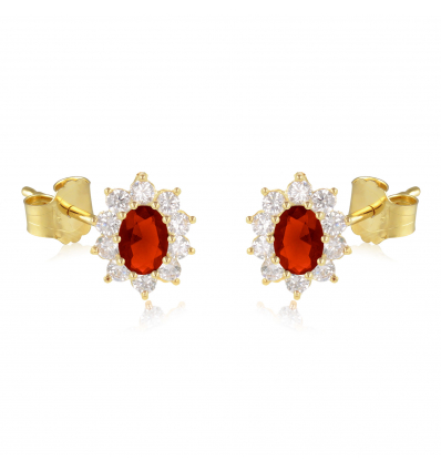 Boucles d'oreille argent rhodié et rubis synthétique avec cubic zirconia