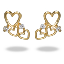 Boucles d'oreilles plaqué or triple coeur et cubic zirconia