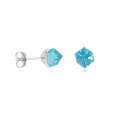 Boucles d'oreilles argent rhodié cube cristal bleu ciel facetté 4MM 0.40grs