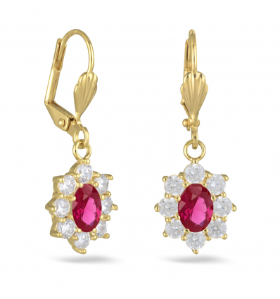 Boucles d'oreille plaqué or dormeuses cubic zirconia rose et cubic zirconia