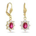 Boucles d'oreilles plaqué or dormeuses pierre rouge synthétique et cubic zirconia