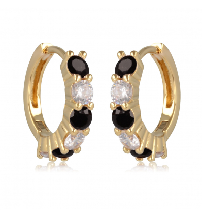 Boucles d'oreille créoles plaqué or cubic zirconia noir et cubic zirconia 12MM