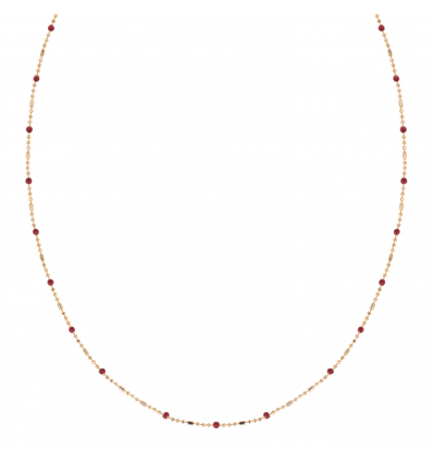 Collier plaqué or avec résine rouge longueur reglable 40cm+5cm