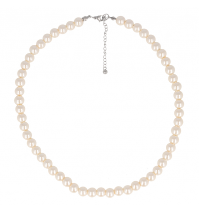 Collier argent rhodié Perles blanches d'imitations 40cm + 5cm