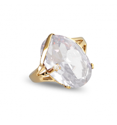 Bague plaqué or cubic zirconia ovale