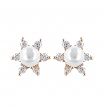 Boucles d'oreille plaqué or dormeuse avec perle d'imitation de Majorque grise 16MM