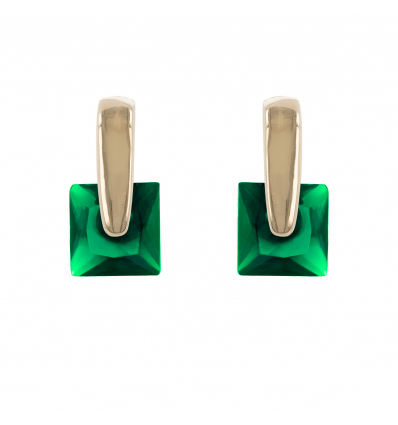 Boucles d'oreille plaqué or emeraude synthétique forme carrée