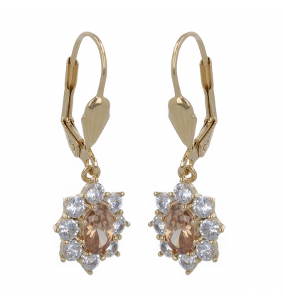 Boucles d'oreille dormeuses plaqué or cubic zirconia champagne