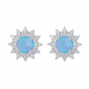 Boucles d'oreilles argent rhodié opale bleue d'imitation avec cz 2.30grs