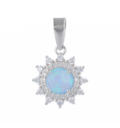 Pendentif argent rhodié opale bleue et cubic zirconia