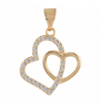 Pendentif plaqué or cubic zirconia double coeur