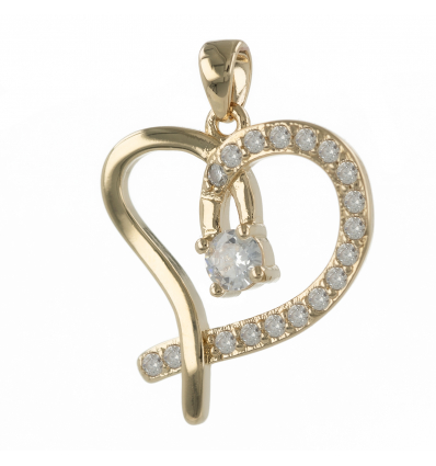 Pendentif plaqué or cubic zirconia forme coeur et cubic zirconia central