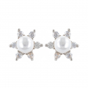 Boucles d'oreilles argent rhodié avec cz et perle d'imitation blanche 1.10gr