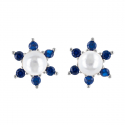 Boucles d'oreilles argent rhodié avec saphir synthétique et perle d'imitation blanche 1.10gr