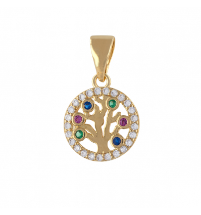 Pendentif plaqué or arbre cubic zirconia multicolore